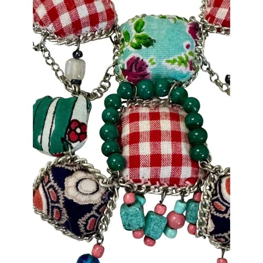 VINTAGE Handmade Italian Beaded Cloth Pillow Embellished Necklace STUNNING - Picture 4 of 9
